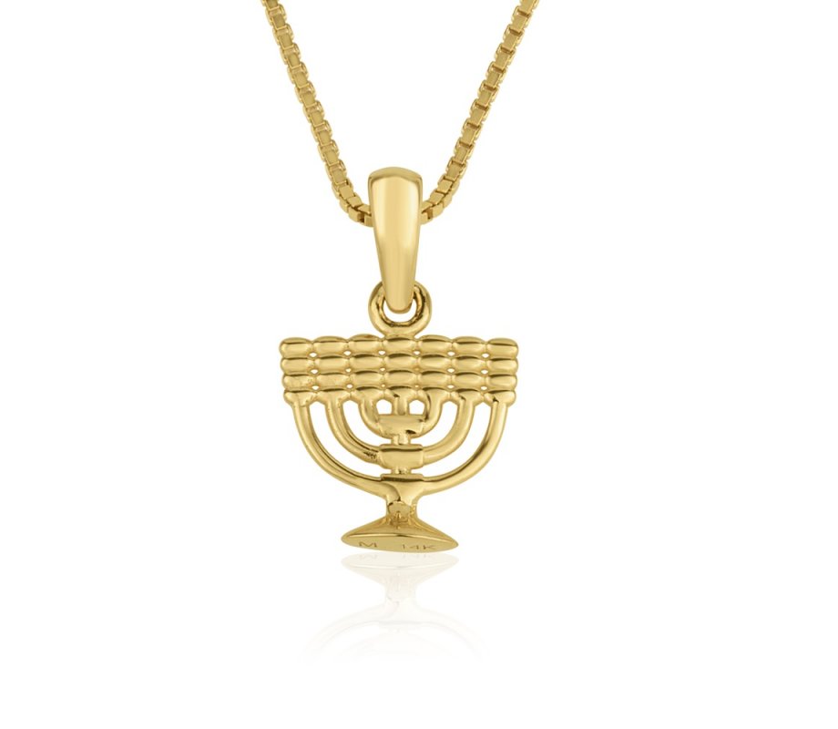 14K Gold Necklace, Decorative 7-branch Menorah Image as Pendant