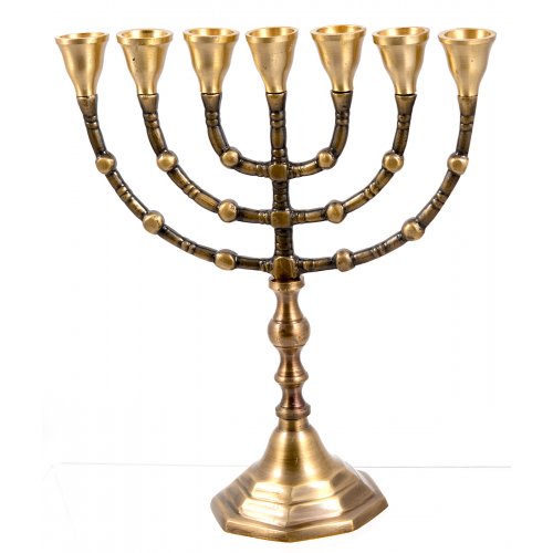 7-Branch Menorah, Dark Gold Brass with Antique Look - Choice 10