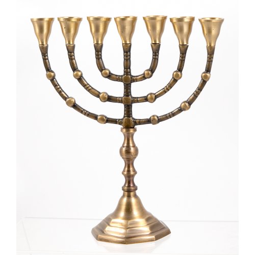 7-Branch Menorah, Dark Gold Brass with Antique Look - Choice 10