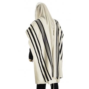 Traditional Wool Prayer Shawl with Black and White Stripes - Talitania