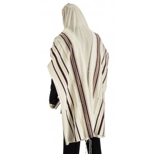 Wool Prayer Shawl with Maroon and Gold Stripes - Talitania