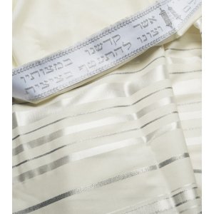 Wool Prayer Shawl with White and Silver Stripes - Talitania