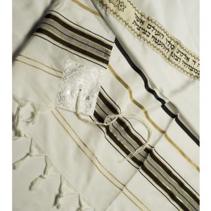 Acrylic Tallit Prayer Shawl with Black and Gold Stripes - Talitania