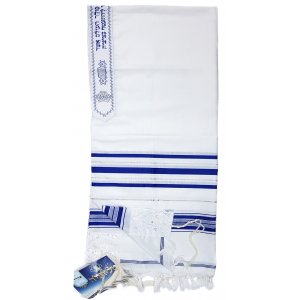 Acrylic Tallit Prayer Shawl with Blue and Silver Stripes - Talitania