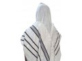 Acrylic Non-Slip Prayer Shawl, Checkerboard Textured Weave - Black and Silver Stripes