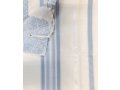 Acrylic Non-Slip Prayer Shawl, Textured Weave  Silver and Sky Blue Stripes