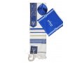 Acrylic Prayer Shawl Set with Menorah and Bible Words, Royal Blue and Gold Stripes  Ateret