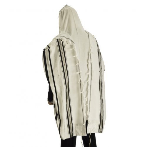 Acrylic Tallit Prayer Shawl with Black and Silver Stripes - Talitania