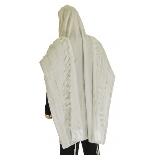 Acrylic Tallit Prayer Shawl with White and Silver Stripes - Talitania