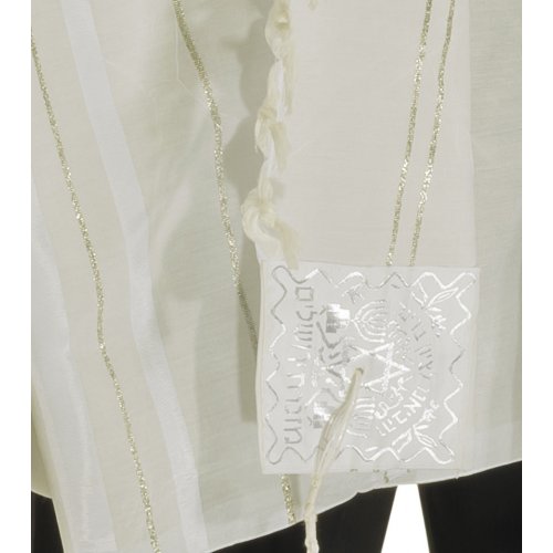 Acrylic Tallit Prayer Shawl with White and Silver Stripes - Talitania