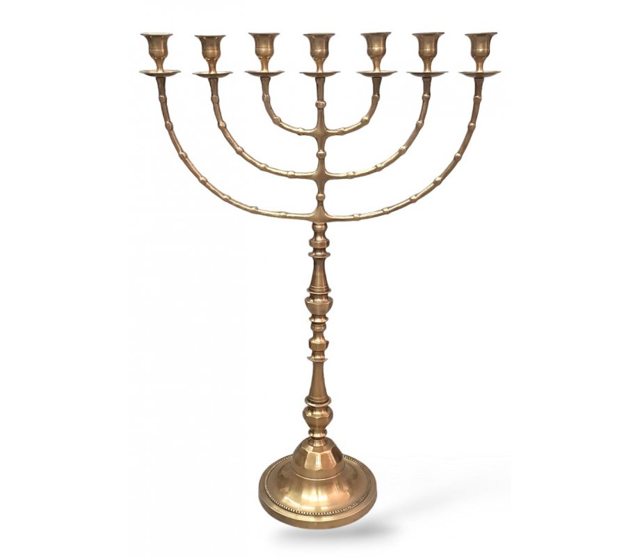 Antique Finish Extra Large Seven Branch Menorah on Stem - 32