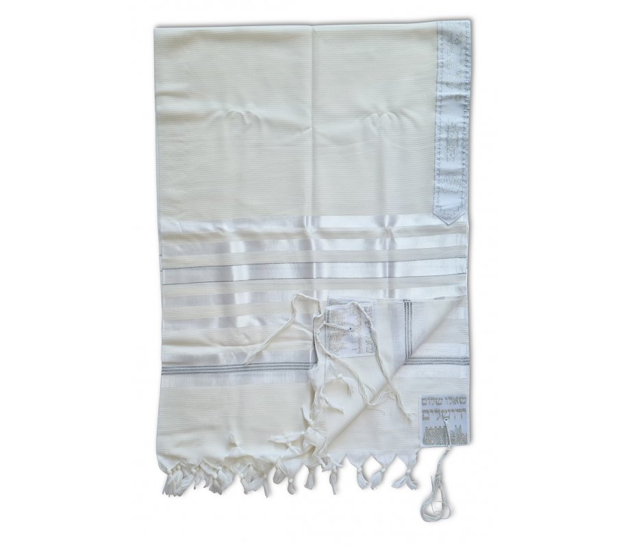 Barak Talitnia, Lightweight Wool Tallit Prayer Shawl Non-slip - Silver Stripes