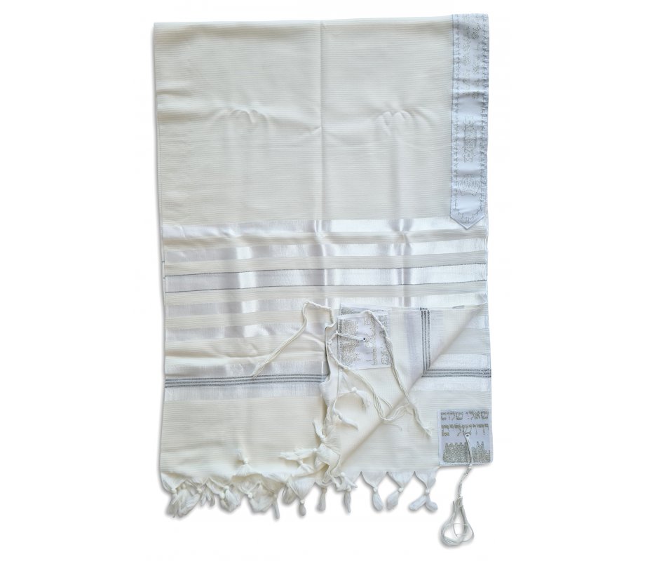 Barak Talitnia, Lightweight Wool Tallit Prayer Shawl Non-slip - Silver Stripes