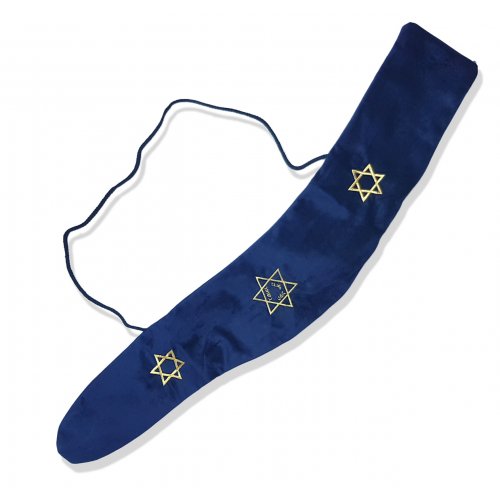 Blue Velvet Shofar Pouch, Stars of David - for Yemenite Shofar 36 - 46 inches long