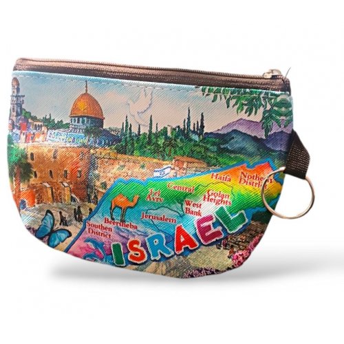 Colorful Change Purse, Jerusalem View with Dove and Map  Polyester