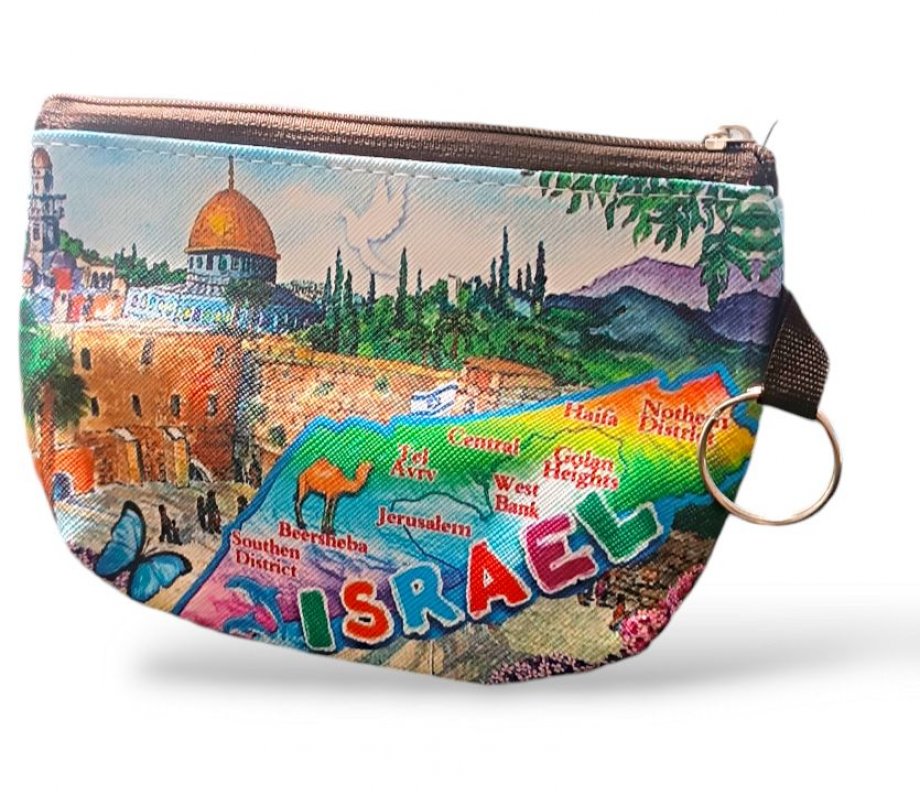 Colorful Change Purse, Jerusalem View with Dove and Map – Polyester