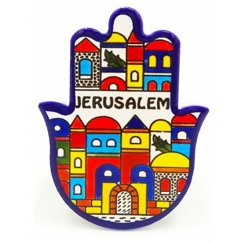 Colorful Jerusalem Images - Ceramic Hamsa Magnet