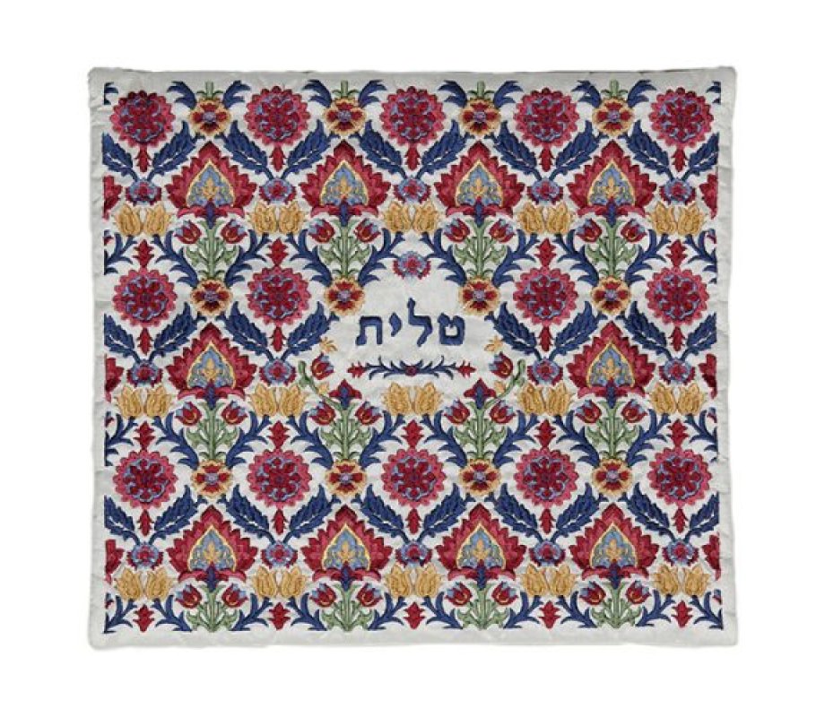 Cotton Polyester Tallit Bag with Colorful Embroidered Floral Design - Yair Emanuel