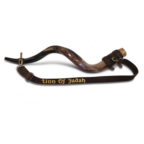 Custom Text Personalized Leather Shoulder Strap Carrying Yemenite Shofar Kudu Horn