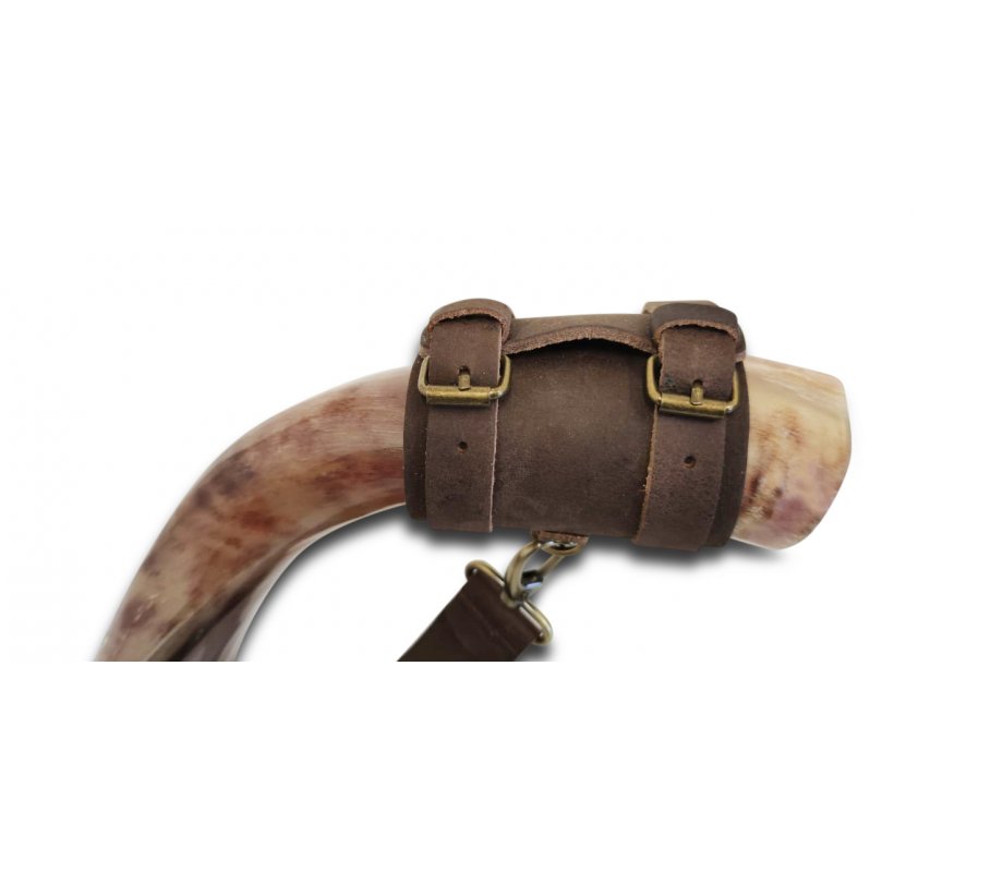 Custom Text Personalized Leather Shoulder Strap Carrying Yemenite Shofar Kudu Horn