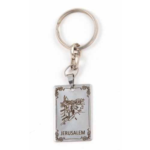 Dog Tag Key Ring with Jerusalem Images in Frame - Stainless Steel