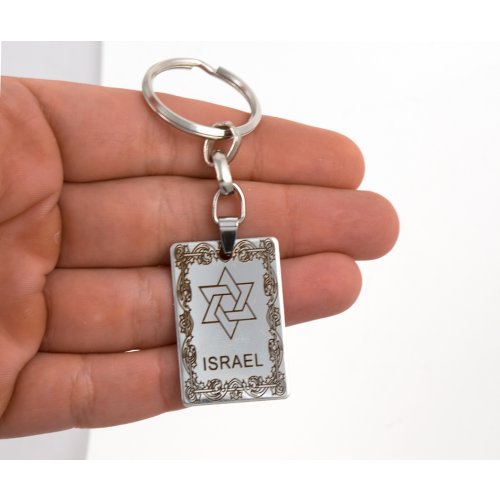 Dog Tag Key Ring with Star of David in Frame and 