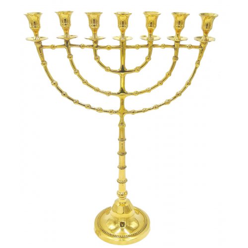 Extra Large Gold Colored Seven Branch Menorah, Brass  22