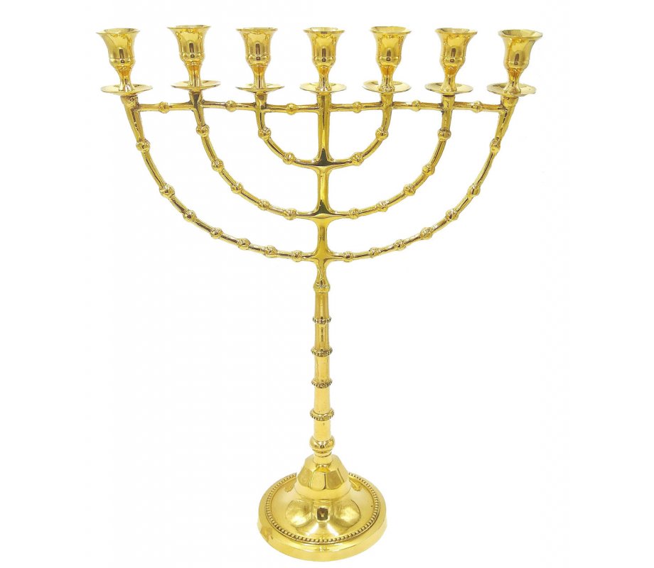 Extra Large Gold Colored Seven Branch Menorah, Brass – 22