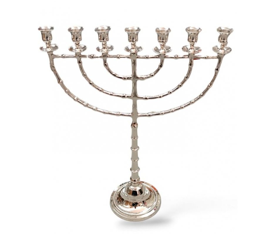 Extra Large Seven Branch Menorah with Beaded Decorations, Silver Nickel – 22