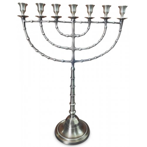 Extra Large Seven Branch Nickel Menorah, Decorative Antique Look - 22