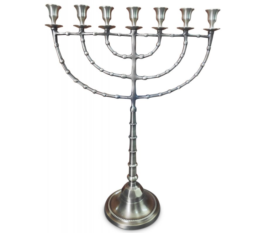 Extra Large Seven Branch Nickel Menorah, Decorative Antique Look - 22