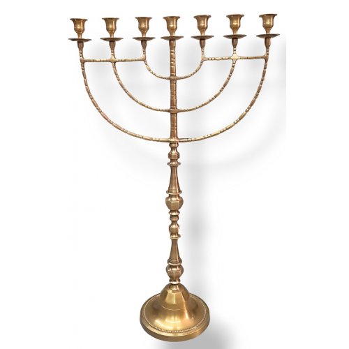 Giant Sized Seven Branch Menorah, Gold Metal with Antique Finish - 35