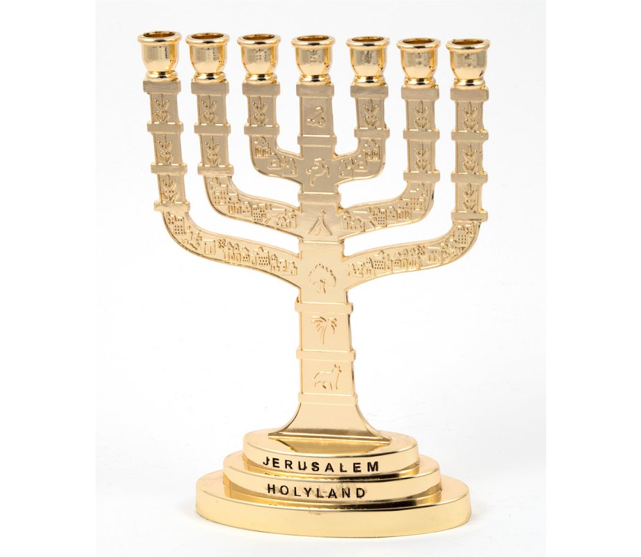 Gold Color Temple Menorah with Twelve Tribes and Breastplate
