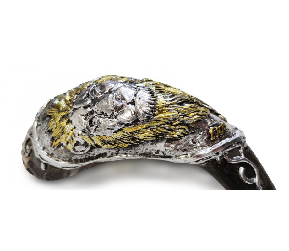 Gold and Silver Decorative Rams Horn Shofar - Raised Lion of Judah Image