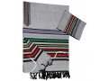 Gray Handwoven Cotton Prayer Shawl Set with Colored Joseph Stripes - Gabrieli