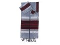 Gray Silk Handwoven Prayer Shawl Tallit Set with Maroon Stripe - Gabrieli