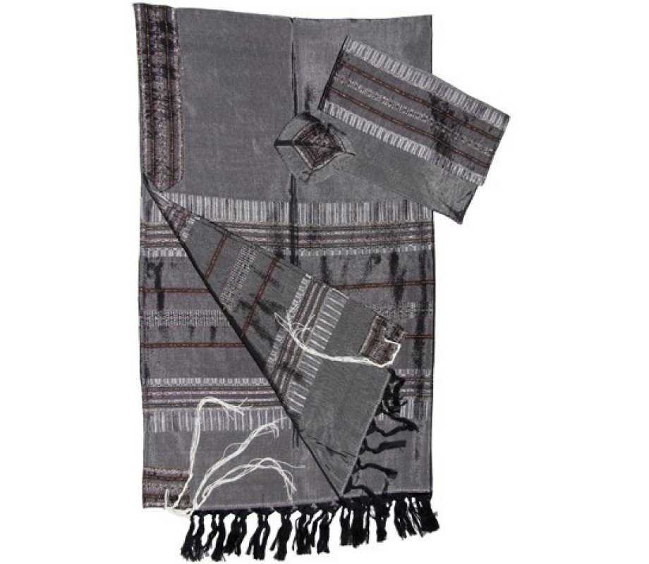 Gray with Silver Stripes Handwoven Silk Prayer Shawl Tallit Set - Gabrieli