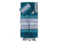 Green Silk Handwoven Prayer Shawl Tallit Set with Silver Stripes - Gabrieli