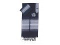 Handwoven Dark Blue Silk Prayer Shawl Set with Silver Stripes - Gabrieli