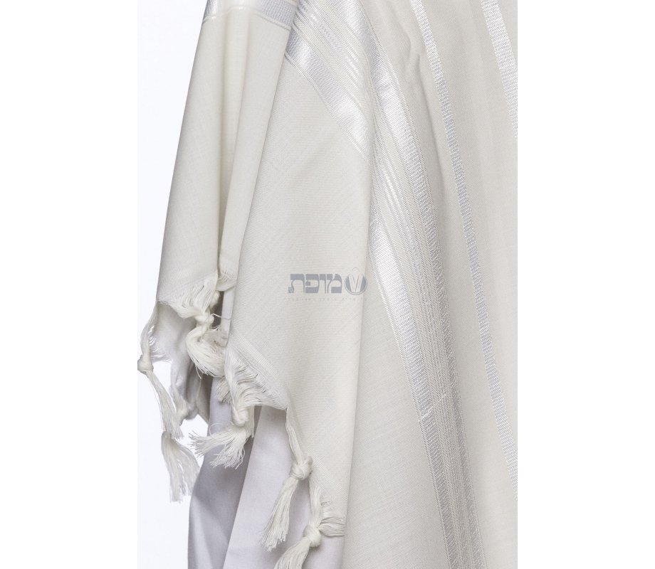 Modim Wool Classic Tallit Prayer Shawl - Shiny White Stripes