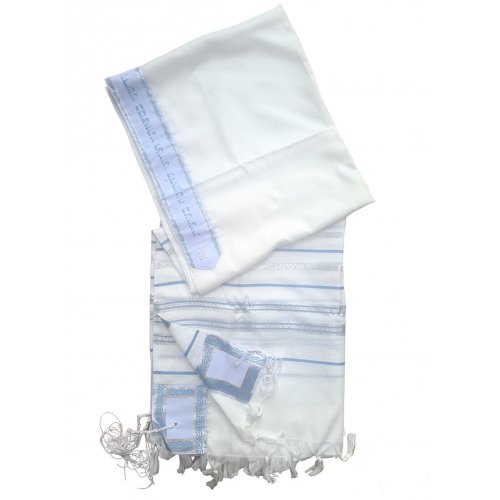 Noam Lightweight Nonslip Acrylic Tallit Prayer Shawl, Light Blue and Silver Stripes