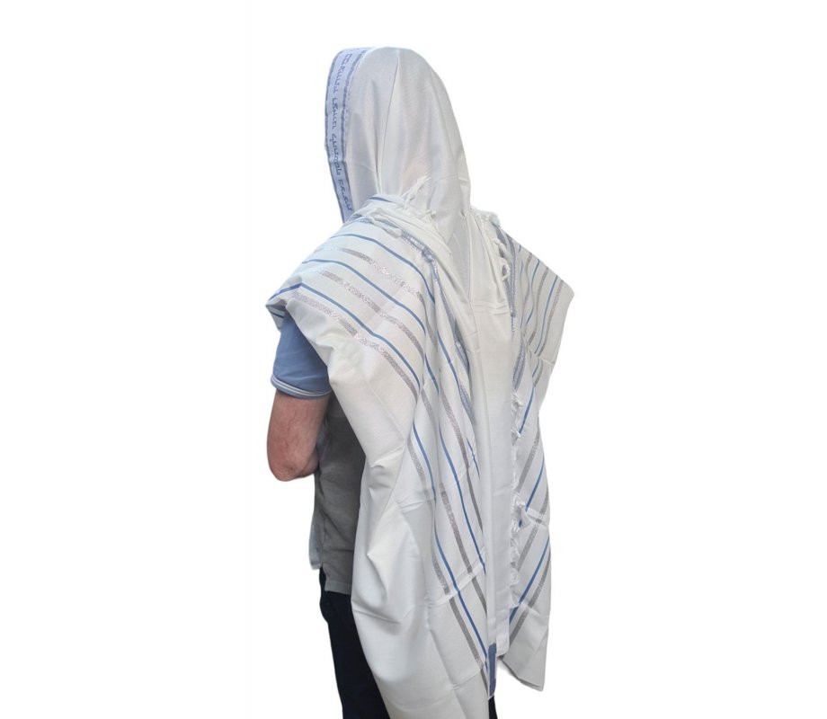 Noam Lightweight Nonslip Acrylic Tallit Prayer Shawl, Light Blue and Silver Stripes
