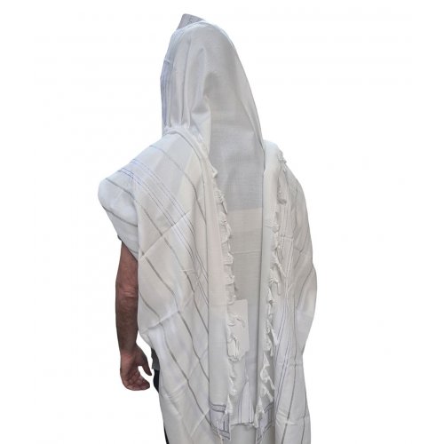 Noam Lightweight Nonslip Acrylic Tallit Prayer Shawl, Silver and White Stripes