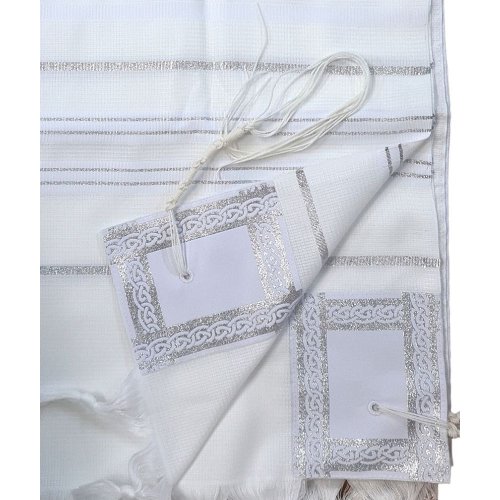 Noam Lightweight Nonslip Acrylic Tallit Prayer Shawl, Silver and White Stripes