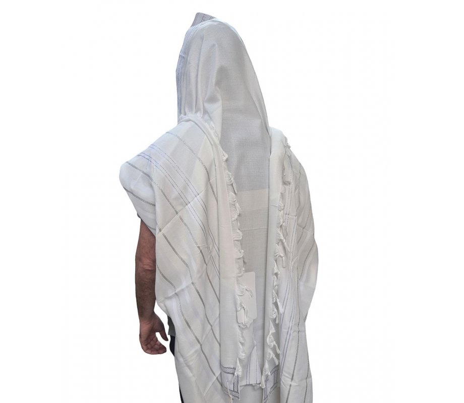 Noam Lightweight Nonslip Acrylic Tallit Prayer Shawl, Silver and White Stripes