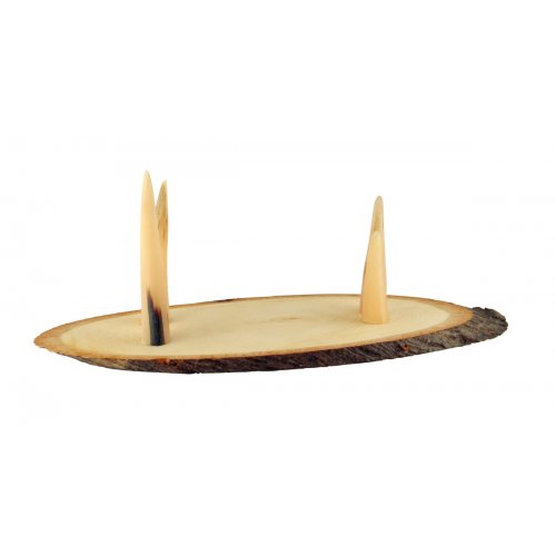 Oval Wood Stand with Kudu Horn Clips - for Ram Shofar Length 11-18 Inches