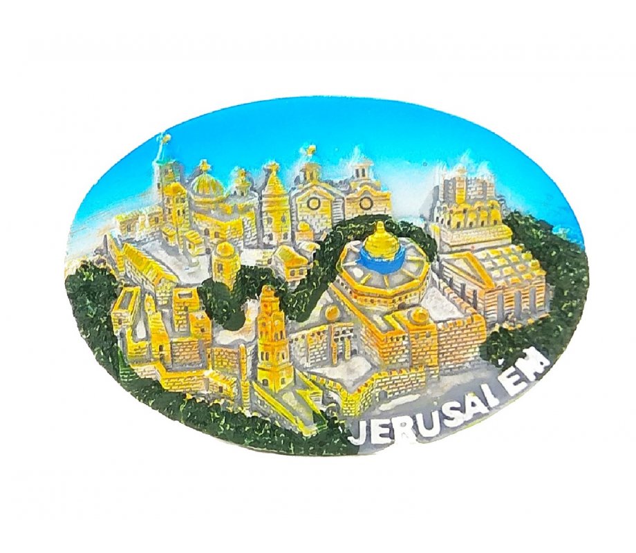 Panoramic View of Jerusalem, Oval Shape - Polyresin Magnet