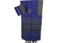 Royal Blue Wool Handwoven Black and Gold Stripes Prayer Shawl Set - Gabrieli