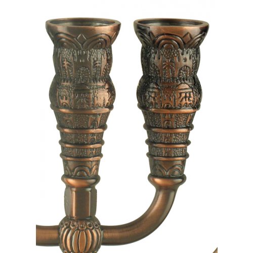 Seven Branch Bronze Menorah, Jerusalem Images - Choose 8.6 or 5.3 Height