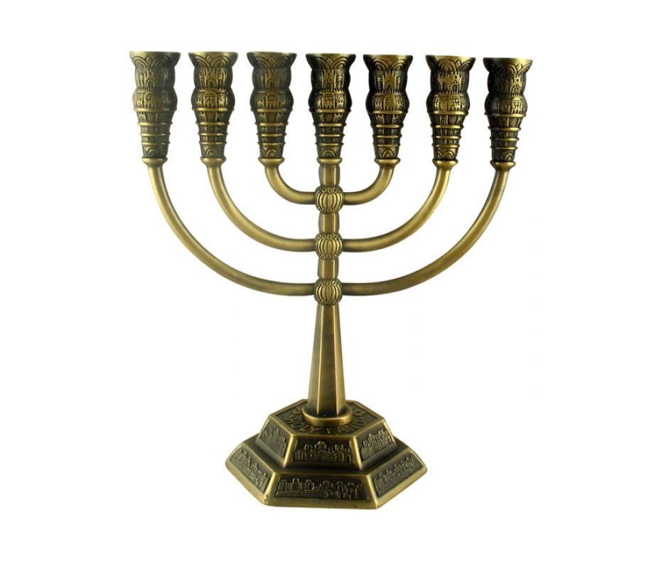 Seven Branch Copper Menorah, Jerusalem Images - Choose 8.6 or 5.3